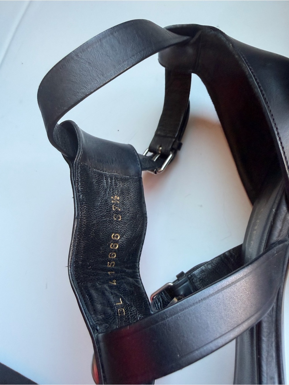 Saint Laurent Black Leather Studded Gladiator T-Strap Heels size 37.5 - Picture 8 of 8